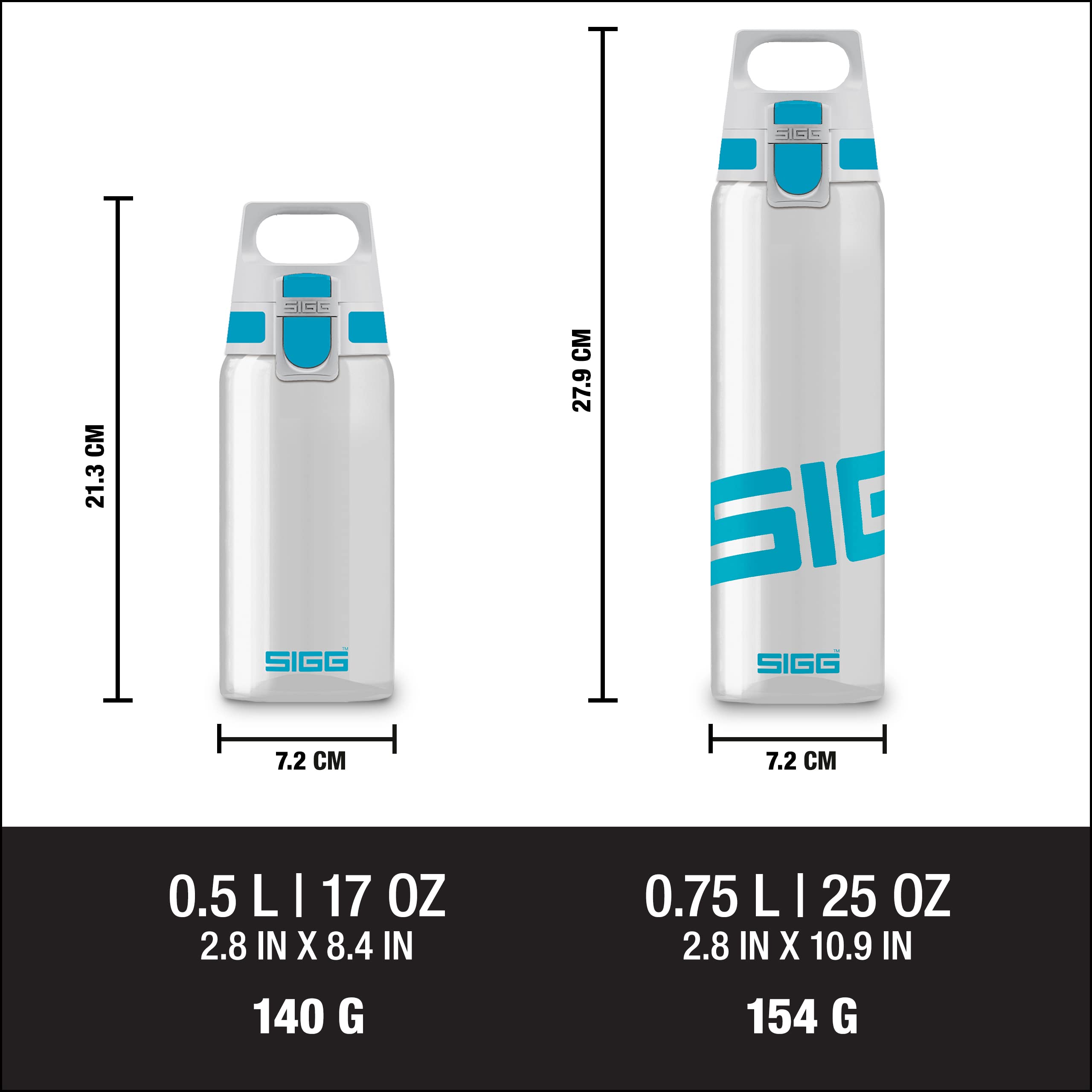 SIGG - Tritan Water Bottle - Total Clear ONE Aqua - Suitable For Carbonated Beverages - Dishwasher Safe - Leakproof - Lightweight - Scratch Resistant - BPA Free - 25 oz